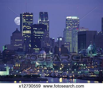 Stock Photograph - canada, quebec, 
montreal, skyline 
at moonrise. fotosearch 
- search stock 
photos, pictures, 
images, and photo 
clipart