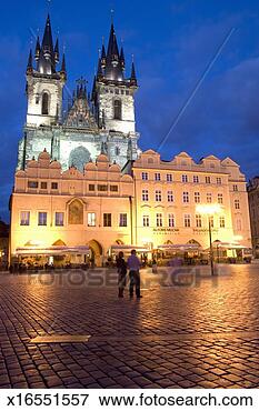 Picture - czech republic, 
prague, old town 
square and church 
of our lady at 
dusk. fotosearch 
- search stock 
photos, pictures, 
images, and photo 
clipart