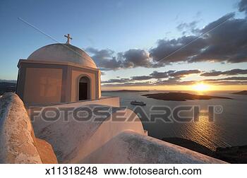 Stock Photo - greece, santorini, 
fira, church at 
sunset. fotosearch 
- search stock 
photos, pictures, 
images, and photo 
clipart