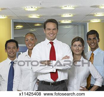 Stock Photo - portrait of five 
business people 
in office, smiling. 
fotosearch - search 
stock photos, 
pictures, images, 
and photo clipart