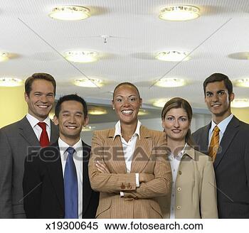 Stock Image - portrait of five 
business people 
in office, smiling. 
fotosearch - search 
stock photos, 
pictures, images, 
and photo clipart
