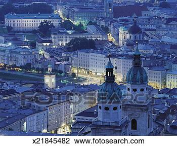 Stock Photo - austria, salzburg, 
elevated view 
at dusk. fotosearch 
- search stock 
photos, pictures, 
images, and photo 
clipart
