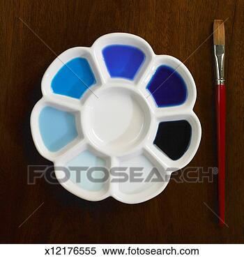 Stock Image - water colour pallet 
and paint brush, 
close up. fotosearch 
- search stock 
photos, pictures, 
images, and photo 
clipart