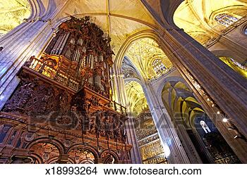 Stock Photo - spain, seville, 
interior of cathedral 
with organ. fotosearch 
- search stock 
photos, pictures, 
images, and photo 
clipart