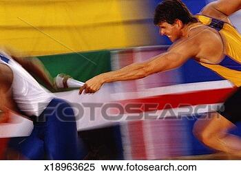 Stock Image - men passing baton 
during relay race. 
fotosearch - search 
stock photos, 
pictures, images, 
and photo clipart