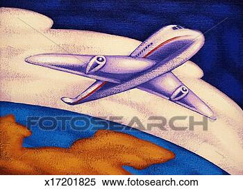 Stock Illustration - airplane flying 
over globe. fotosearch 
- search clipart, 
illustration, 
drawings and vector 
eps graphics images