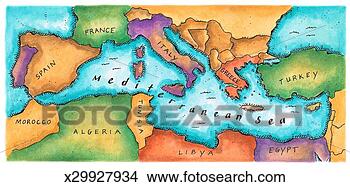 Stock Illustration - map of mediterranean 
sea. fotosearch 
- search clipart, 
illustration, 
drawings and vector 
eps graphics images