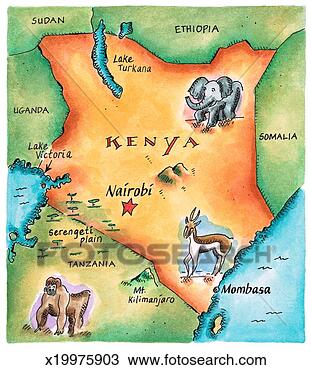 Drawing of Map of Kenya x19975903 - Search Clipart, Illustration, Fine