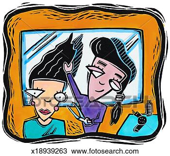 Drawing - woman getting 
hair cut. fotosearch 
- search clipart, 
illustration, 
drawings and vector 
eps graphics images