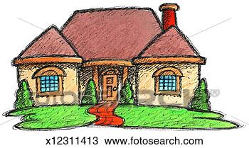 Drawing - yellow ranch house. 
fotosearch - search 
clipart, illustration, 
drawings and vector 
eps graphics images