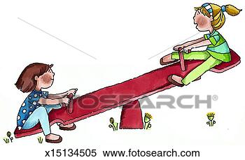 Stock Illustration - girls on seesaw. 
fotosearch - search 
clipart, illustration, 
drawings and vector 
eps graphics images
