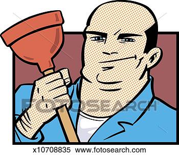 Stock Illustration - plumber with plunger. 
fotosearch - search 
clipart, illustration, 
drawings and vector 
eps graphics images