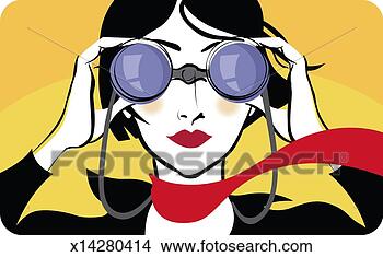 Stock Illustration - woman looking 
through binoculars, 
high section. 
fotosearch - search 
clipart, illustration, 
drawings and vector 
eps graphics images