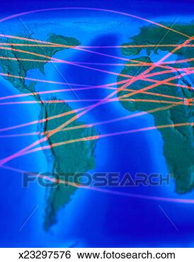 Stock Illustration - global map with 
lines connecting 
the continents. 
fotosearch - search 
clipart, illustration, 
drawings and vector 
eps graphics images