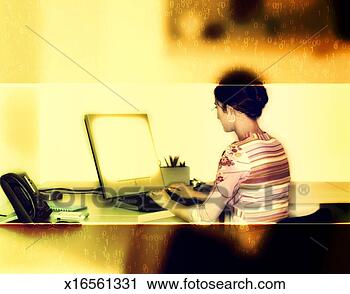 Clipart - young woman working 
on computer. fotosearch 
- search clipart, 
illustration, 
drawings and vector 
eps graphics images
