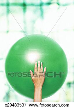 Picture - woman holding 
physioball, focus 
on hand (selective 
focus). fotosearch 
- search stock 
photos, pictures, 
images, and photo 
clipart