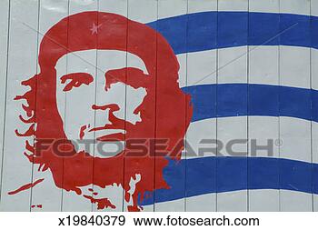 Stock Photograph - board street sign 
showing che guevara 
portrait on national 
cuban flag. fotosearch 
- search stock 
photos, pictures, 
images, and photo 
clipart