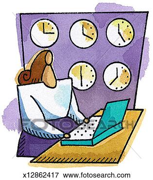 Stock Illustration - woman & international 
time. fotosearch 
- search clipart, 
illustration, 
drawings and vector 
eps graphics images