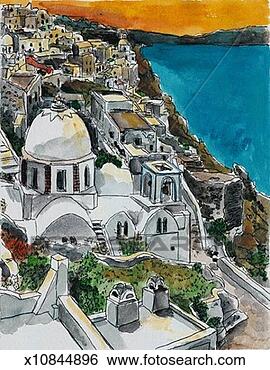 Stock Illustration - greek town on 
hill. fotosearch 
- search clipart, 
illustration, 
drawings and vector 
eps graphics images