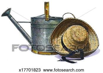 Drawing - watering can & 
straw hat. fotosearch 
- search clipart, 
illustration, 
drawings and vector 
eps graphics images