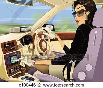 Clip Art - woman driving 
in a car using 
gps. fotosearch 
- search clipart, 
illustration, 
drawings and vector 
eps graphics images