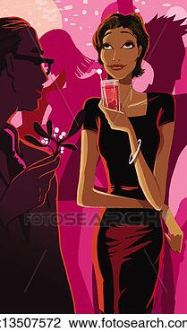 Clip Art - woman holding 
a drink at a party 
with a man holding 
mistletoe in the. 
fotosearch - search 
clipart, illustration, 
drawings and vector 
eps graphics images