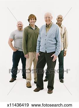 Stock Photograph - full length studio 
portrait of four 
smiling men of 
mixed ages. fotosearch 
- search stock 
photos, pictures, 
images, and photo 
clipart