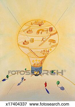 Stock Illustration - office workers 
in lightbulb-shaped 
building; people 
outside walking. 
fotosearch - search 
clipart, illustration, 
drawings and vector 
eps graphics images