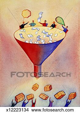 Stock Illustration - people at meeting 
table; words and 
paper going through 
funnel. fotosearch 
- search clipart, 
illustration, 
drawings and vector 
eps graphics images