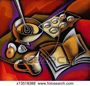 Stock Illustration - baking supplies; 
recipe book,  
eggs,  measuring 
cup,  bowl,  whisk. 
fotosearch - search 
clipart, illustration, 
drawings and vector 
eps graphics images