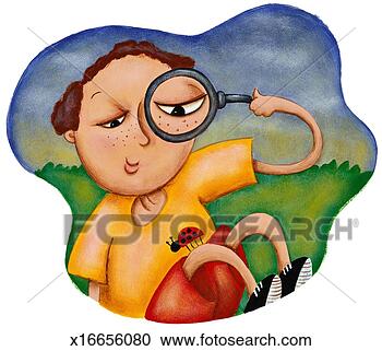 Stock Illustration - boy looking at 
ladybug through 
magnifying glass. 
fotosearch - search 
clipart, illustration, 
drawings and vector 
eps graphics images