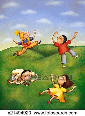 Stock Illustration - four children 
playing in field; 
one boy looking 
at bug through. 
fotosearch - search 
clipart, illustration, 
drawings and vector 
eps graphics images