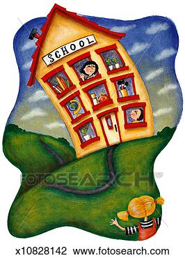 Clip Art - girl waving to 
teacher in school 
window, boy looking 
on. fotosearch 
- search clipart, 
illustration, 
drawings and vector 
eps graphics images