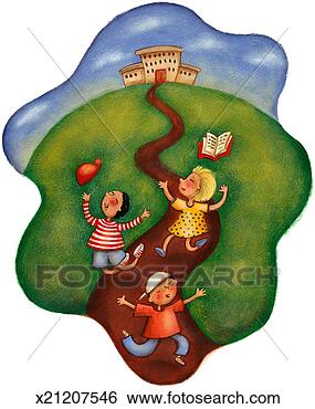 Stock Illustration - three children 
smiling and walking 
away from school. 
fotosearch - search 
clipart, illustration, 
drawings and vector 
eps graphics images