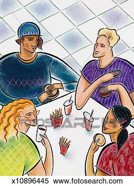 Stock Illustration - young people eating 
fast food. fotosearch 
- search clipart, 
illustration, 
drawings and vector 
eps graphics images