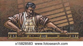 Drawing - carpenter with 
level. fotosearch 
- search clipart, 
illustration, 
drawings and vector 
eps graphics images
