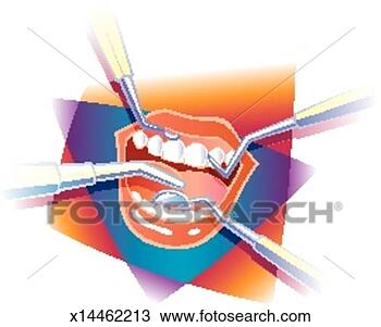 Drawing - mouth with dental 
tools. fotosearch 
- search clipart, 
illustration, 
drawings and vector 
eps graphics images