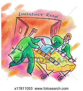 Drawing - doctors rushing 
patient to er. 
fotosearch - search 
clipart, illustration, 
drawings and vector 
eps graphics images
