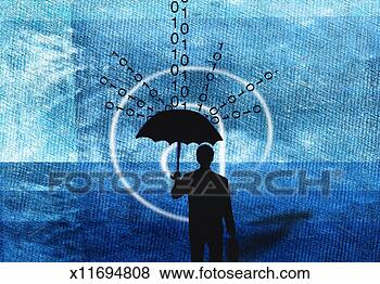 Stock Illustration - businessman under 
an umbrella to 
shield himself 
from falling binary. 
fotosearch - search 
clipart, illustration, 
drawings and vector 
eps graphics images