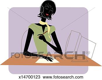 Drawing - woman writing 
at desk. fotosearch 
- search clipart, 
illustration, 
drawings and vector 
eps graphics images
