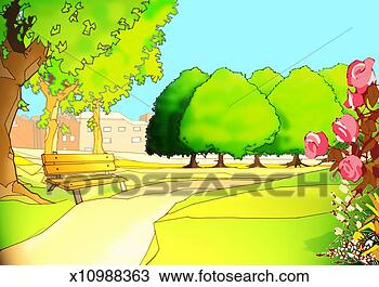 Drawing - park in summer. 
fotosearch - search 
clipart, illustration, 
drawings and vector 
eps graphics images