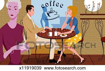 Stock Illustration - couple in coffee 
shop, woman in 
foreground. fotosearch 
- search clipart, 
illustration, 
drawings and vector 
eps graphics images