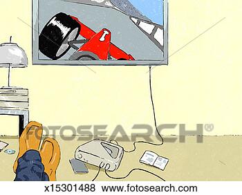Stock Illustration - feet of man playing 
video games. fotosearch 
- search clipart, 
illustration, 
drawings and vector 
eps graphics images