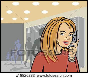 Clip Art - teenage girl on 
mobile phone in 
school hallway. 
fotosearch - search 
clipart, illustration, 
drawings and vector 
eps graphics images