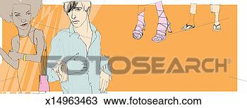 Drawing - fashionable young 
people. fotosearch 
- search clipart, 
illustration, 
drawings and vector 
eps graphics images