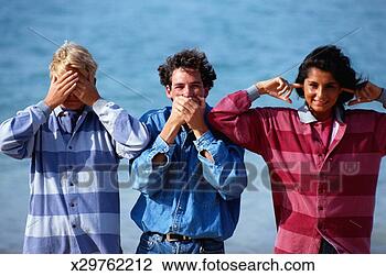 Stock Photo - three people signing 
see no evil, speak 
no evil, hear 
no evil. fotosearch 
- search stock 
photos, pictures, 
images, and photo 
clipart