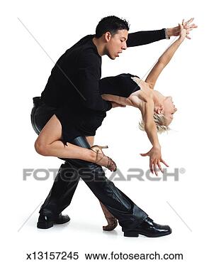 Stock Image - young dance couple 
latin male and 
a caucasian blonde 
both in a black. 
fotosearch - search 
stock photos, 
pictures, images, 
and photo clipart