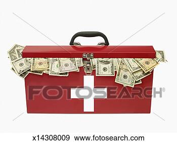 Stock Photograph - first aid kit 
with usa banknotes 
(digital enhancement). 
fotosearch - search 
stock photos, 
pictures, images, 
and photo clipart