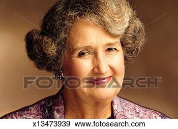 Stock Photograph - happy elderly 
woman female with 
short white gray 
hair wearing a. 
fotosearch - search 
stock photos, 
pictures, images, 
and photo clipart