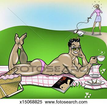 Stock Image - gay man sunbathing 
in front of a 
shocked woman 
with a white dog 
in. fotosearch 
- search stock 
photos, pictures, 
images, and photo 
clipart